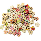 Maxbell 200 Pieces Printed Flower Shape 2 Holes Wooden Sewing Buttons for Clothing