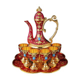 Maxbell Teapot Tea Tray Metal Cups Metal Wine Glass Jug Set for Party Living Wedding red