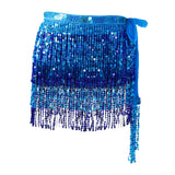 Maxbell 4xGlitter Belly Dance Hip Skirt Tassel Scarf for Stage Performance Rumba Samba Blue