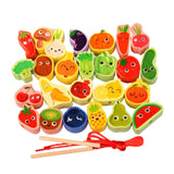 Maxbell Wooden Bead Threading Toy Gifts Wooden Lacing Toy for Children Kids Toddlers vegetable and fruit