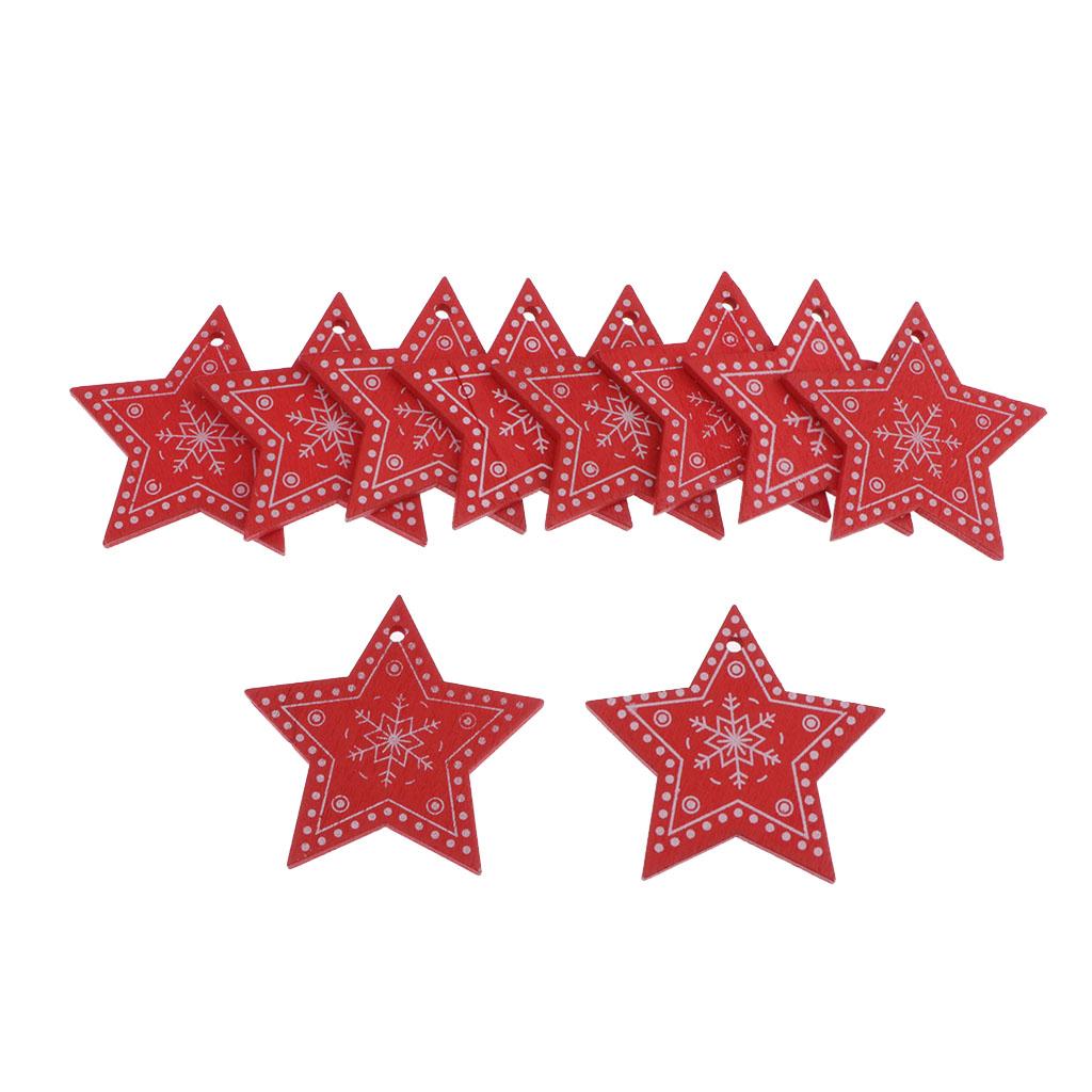 Maxbell 10x patterned Wooden Pentagram Slice Pieces Five Pointed Star Crafts  red