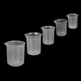 Maxbell 5pcs Assorted Sizes Plastic Lab Beakers Test Measuring Graduated Cup