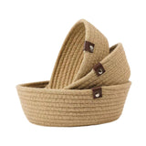 Maxbell 3Pcs Round Small Woven Baskets Set Bowl Desktop Sundries Cotton Rope Baskets Khaki