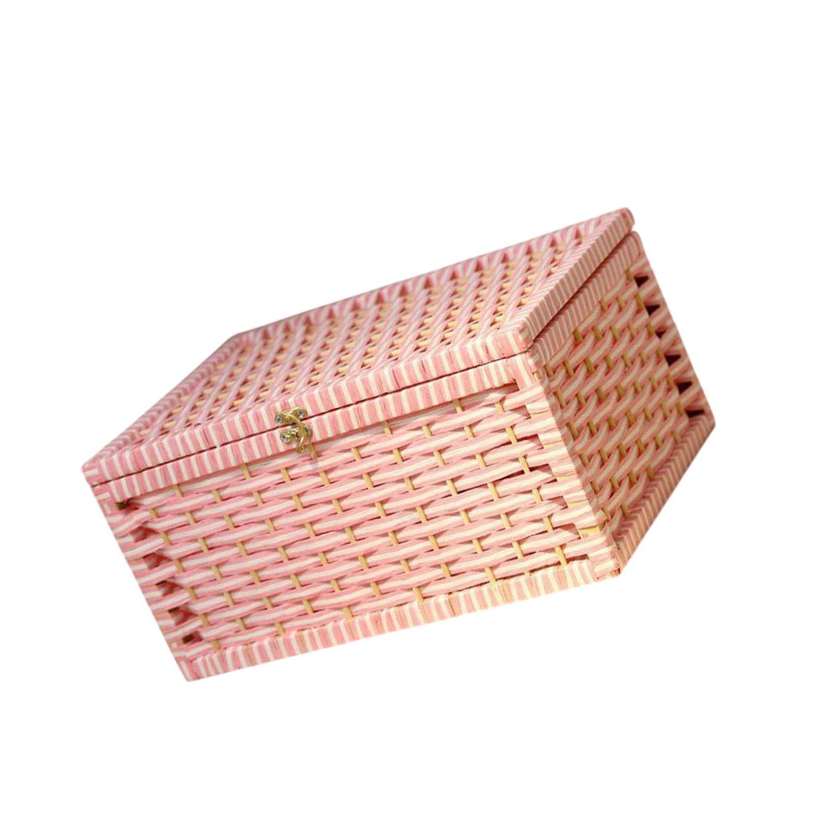 Maxbell Storage Basket with Lid with Lock Organizer Case for Bedroom Home Tabletop pink