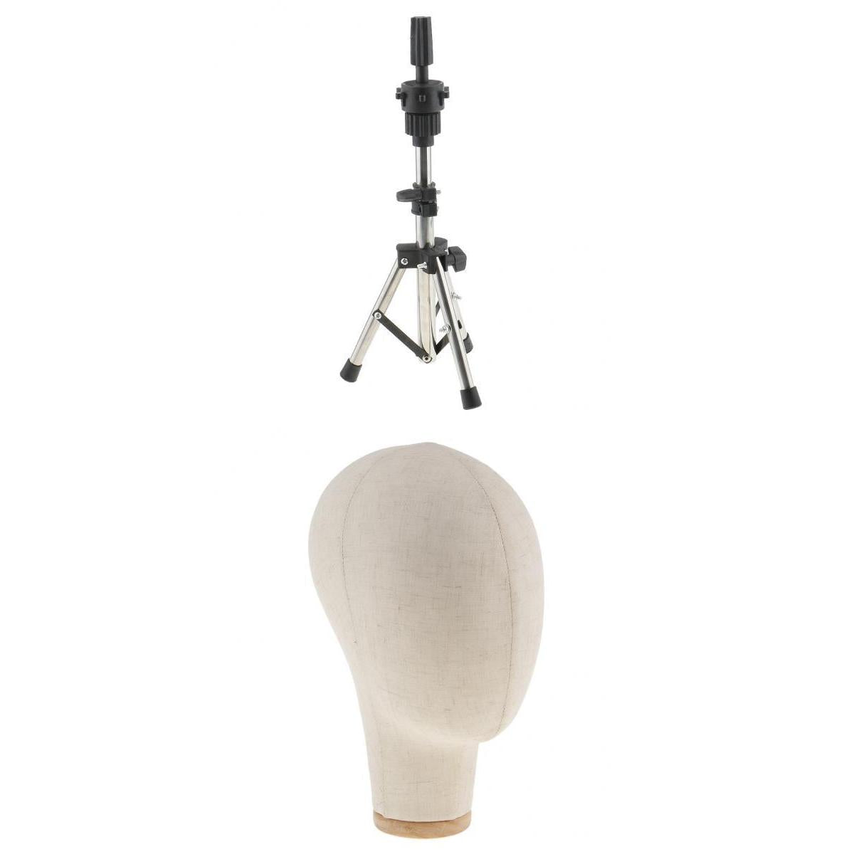 Maxbell Cork Canvas Block Mannequin Model Head Wigs Making Display w/ Tripod Stand