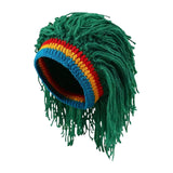 Knit Hat with Wig Casual Photo Prop Knitted Beanie with Dreadlock for Party Green