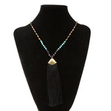 Maxbell Boho Beaded Rope Chain Tassel Pendant Charm Fringed Necklace Black - Aladdin Shoppers