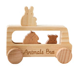 Maxbell Wooden Bus Set with 3 Animals Figures for Preschool Boys Girls Birthday Gift