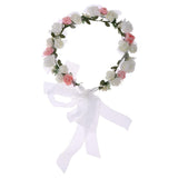 Maxbell 2 Pieces Women's Bridal Flower Hair Wreath Bridesmaid Garland White and Pink