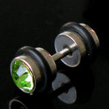 Maxbell Mens Earring Ear Stud Stainless Steel Green CZ Crystal Fake Plug