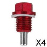 Maxbell 4xM14X1.5 Anodized Magnetic Engine Oil Pan/Transmission Drain Plug Red