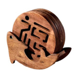 Maxbell Fish Shape Wooden Coasters Set Craft for Table Centerpiece Party Kitchen Dark Brown