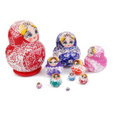 Maxbell 10PCS Multi-Color Painted Wooden Girl Russian Nesting Dolls