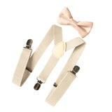 Maxbell 3xMens Suspenders with Bow Tie Y Back Braces for Formal Wear Halloween Cosplay Beige
