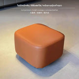 Maxbell Modern Rolling Low Stool, Movable Sofa Ottoman with Backrest, Cat Paw PU Leather, quiet-glide Universal casters, Multipurpose Living Room Small Chair, comfortable Stylish No Backrest Orange