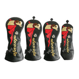 4Pcs PU Golf Club Head Covers Wood Headcover with Interchangeable Tag Guard Dog Black