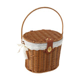 Woven Storage Basket Lightweight with Handle and Lid Farmhouse Picnic Hamper Lined