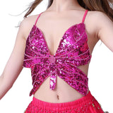 Maxbell 2xSequin Butterfly Crop Top Halloween Party Belly Dance Club Rave Rose Red