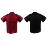 Maxbell 2pcs Durable Red Black Chef Jackets Short Sleeve Hotel Waiter Kitchen Waiter Uniform Work Wear Tops M