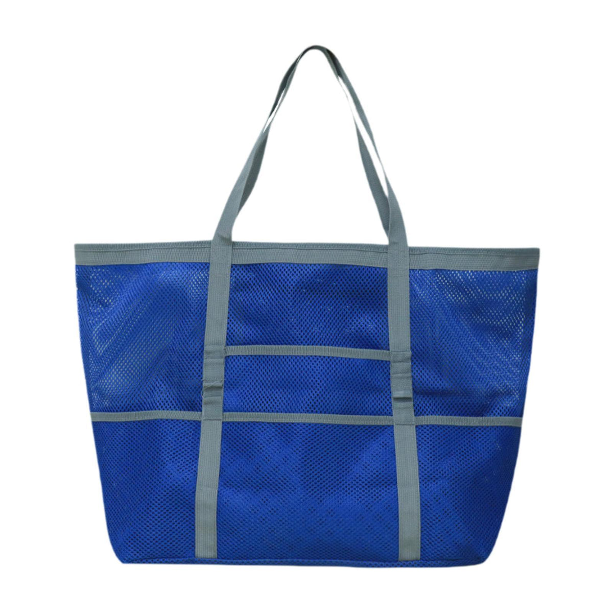 Maxbell Maxbell Mesh Beach Bag with Pockets Foldable Shoulder Bag for Vacation Holiday Women Blue