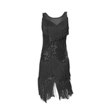 Maxbell Maxbell Womens Latin Dance Dress Shiny Sequins Dress for Club Prom Stage Performance Black L