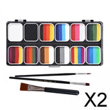 Maxbell 2xPainting Palette Makeup Washable with 3 Brushes Supplies Face Body Paint Set