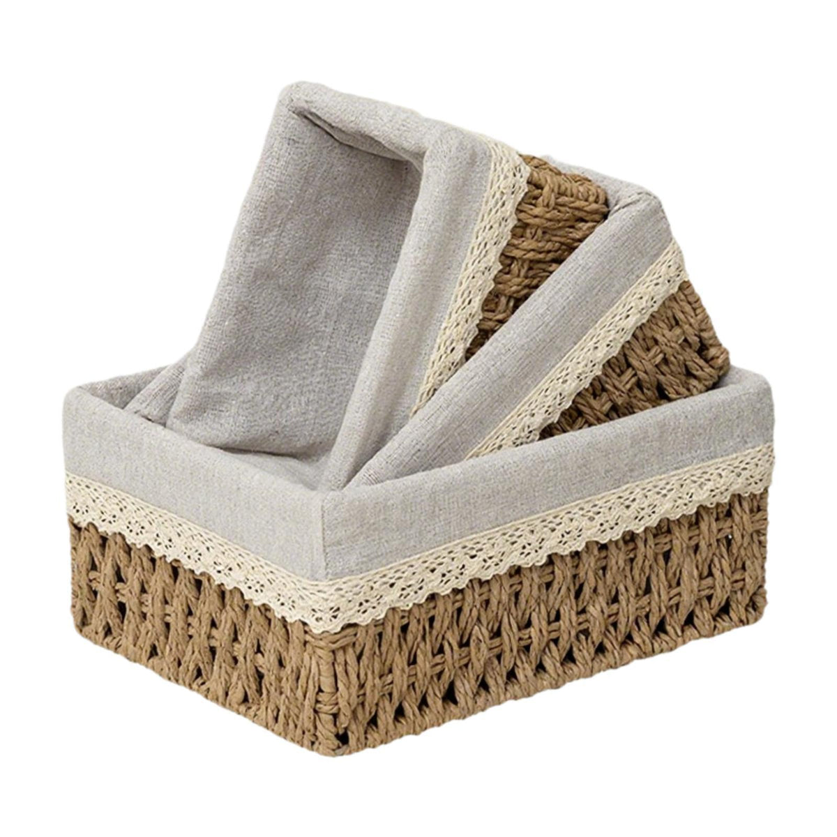 Maxbell 3x Woven Storage Baskets Handwoven Cosmetic Box for Vegetables Parties Bread