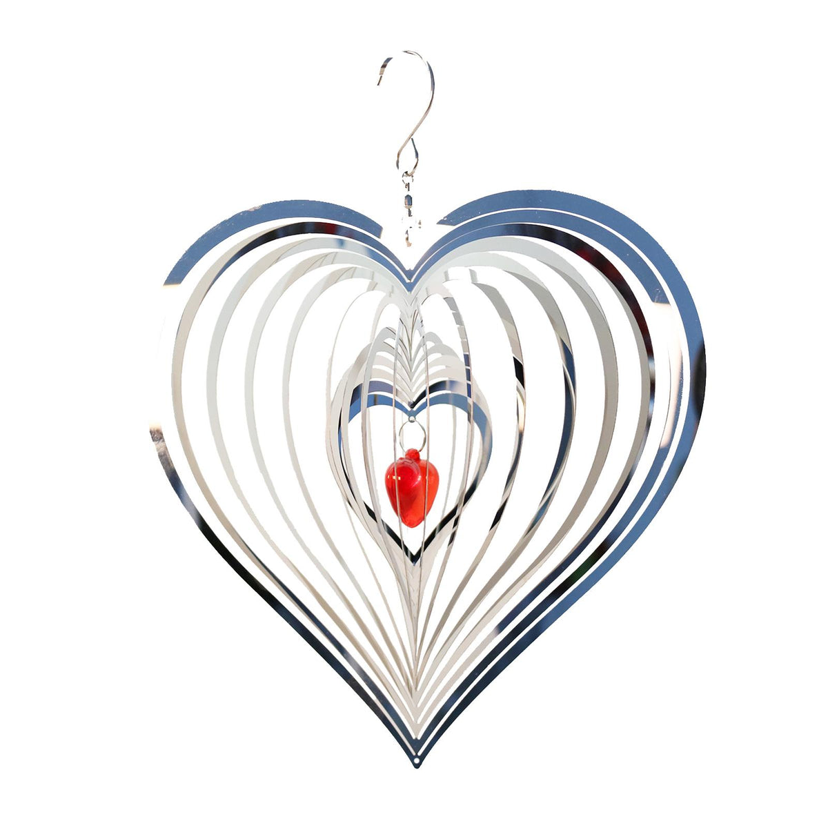 Maxbell Maxbell 3D Wind Spinner Sculpture Balcony Garden Decoration Silver Red 20cm