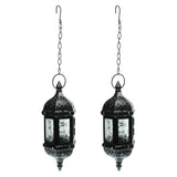 Maxbell 2x Iron Chain Hanging Glass Candlestick Candle Holder Lantern Lamp Black