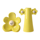 Maxbell 2 Pieces Ceramic Vase Smile Face Design Bud Vase for Bedroom Desktop Wedding yellow