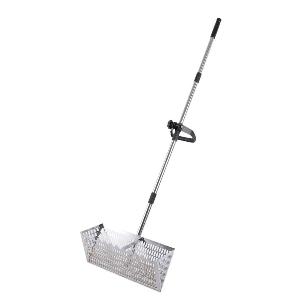 Maxbell Sand Rake Long Handle Heavy Duty Easy Cleanup Large Carbon Steel Cat Scooper Silver