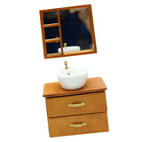Maxbell Dollhouse Furniture Toys Classic 1:12 Miniature Bathroom Sink Cabinet Mirror Brown