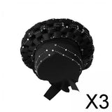 Maxbell 3xAfrican Turban Women Sequin Headwear Head Scarf Hair Cover Girls Headwrap Black