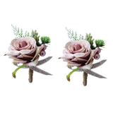 2Pcs Romantic Wedding Party Rose Silk Flower Boutonniere Corsage Dusty Pink
