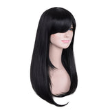 23'' Natural Silky Real Human Hair Black Long Straight Wigs Full Hairpieces