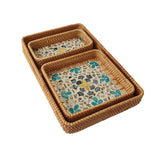 Maxbell 3Pcs Rattan Serving Tray Boho Decorative Storage Tray for Kitchen Countertop Style A