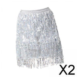 Maxbell 2xSequin Tassel Skirt Boho Fashion Sequins Fringe Skirt for Party Rave Women M Argent