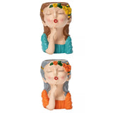 Maxbell 2x Cute Human Head Sculpture Vase Succulent Vase Flowerpot Table Decor