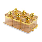 Maxbell Sugar Jars 6 Grids with Tray Multifunctional for Living Room Kitchen Wedding Amber