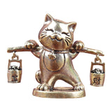 Maxbell Brass Lucky Cat Figurine Small Feng Shui for Bookshelf Cabinet Birthday Gift