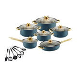 Maxbell 6x Pots and Pans Set Saucepan Sturdy Cookware Set for Indoor Camping Kitchen 18PCS Blue