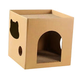 Maxbell Cardboard Cat House Playing Cat Scratch House for Kittens Cats Small Animals Brown