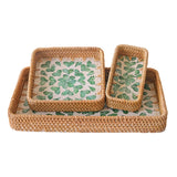 Maxbell 3 Pieces Rattan Storage Basket Set Rustic Gift for Coffee Table Home Kitchen Love leaves