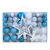 102 Pieces Christmas Balls Star Deer Ornaments Set for Home Wedding Birthday Blue White Silver