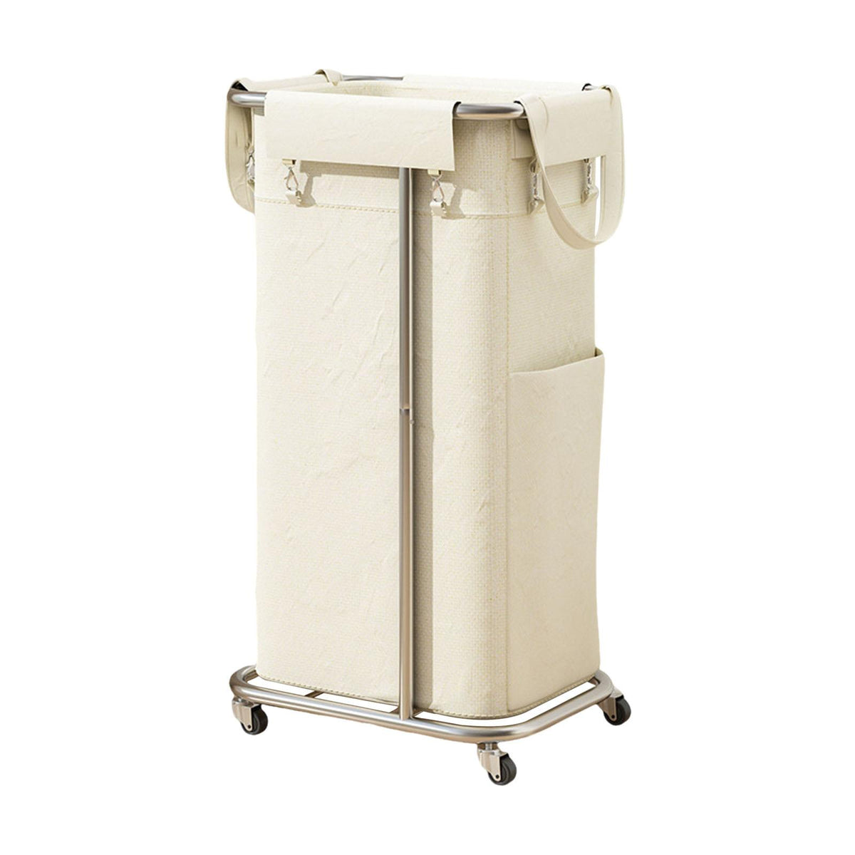 Maxbell Rolling Laundry Basket Cart Laundry Hamper for Apartment Living Room Bedroom Silver Frame Beige