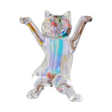 Dancing Cat Statue Craft Gift Desktop Decoration for Living Room Indoor Home White Colorful