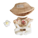 Maxbell Plush Doll Clothes Dress up Doll T Shirt Pants with Hat and Flowers Doll Suit brown bear grid tee