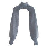 Maxbell Maxbell Turtleneck Sexy Short Sweater Long Sleeve Knitwear Pullover Halter Top Gray