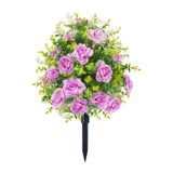 Maxbell Artificial Rose Flower with Ground Spikes Fake Plant for Yard Farmhouse Party Purple