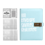 Maxbell Envelope Challenge Binder Creative PU Leather Stuffing Envelopes Binder Light Blue